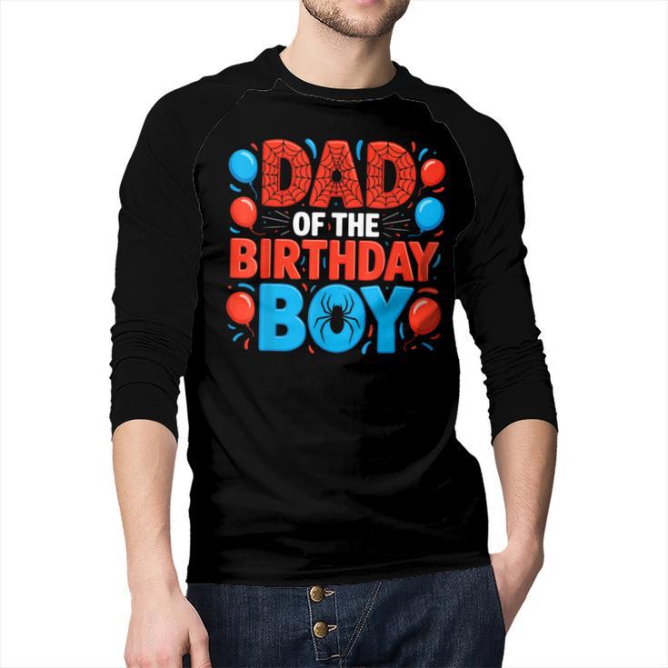 Dad Of The Birthday Boy Spider Web Party Men Baseball Raglan Shirt