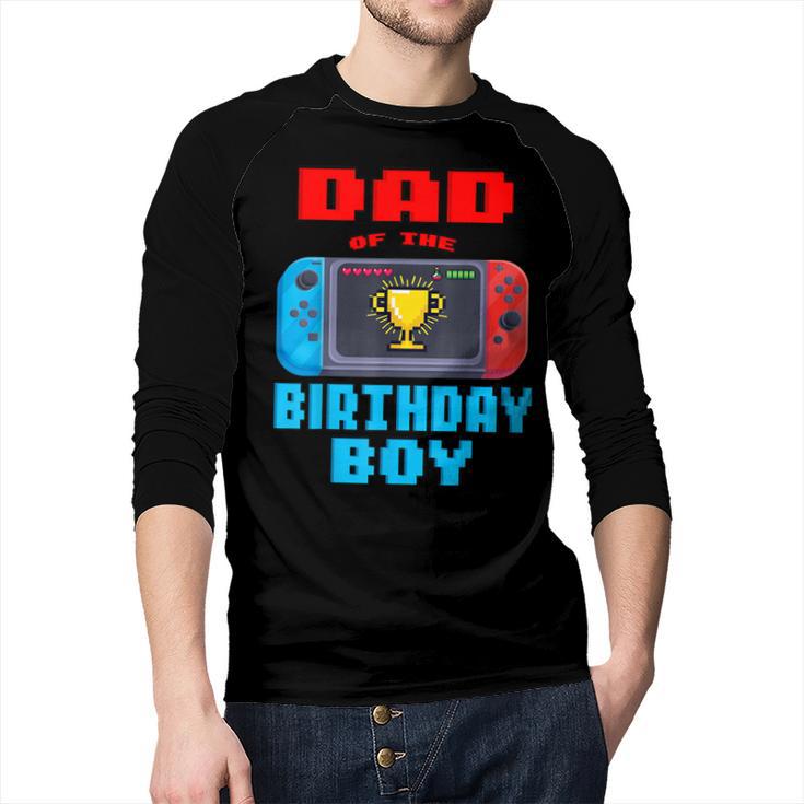 Dad Of The Birthday Boy Video Games Theme Bday Matching Men Baseball Raglan Shirt