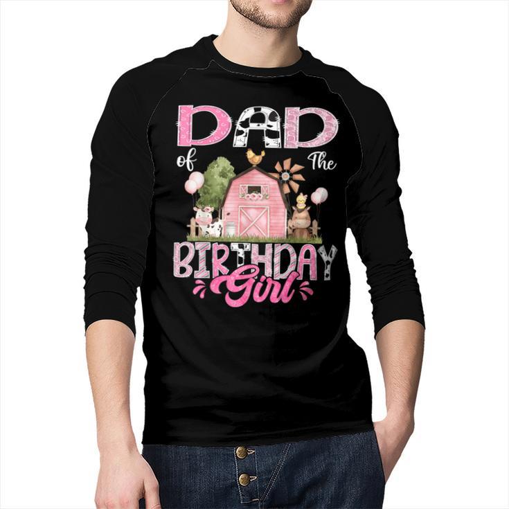 Dad Of The Birthday Girl 1St Birthday Pink Cow Farm Men Baseball Raglan Shirt