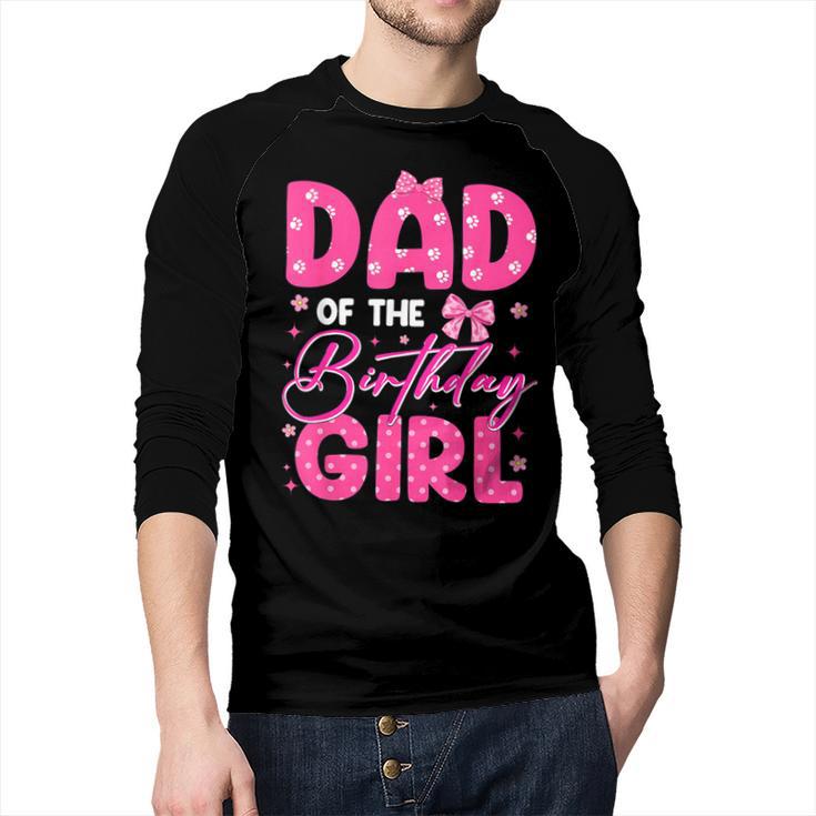 Dad Of The Birthday Girl Pink Bow Birthday Girl Family Men Baseball Raglan Shirt