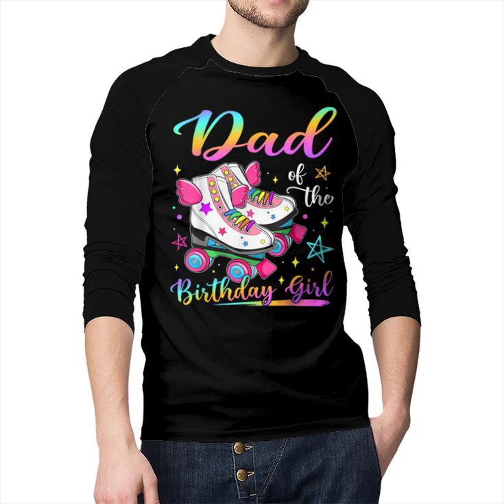 Dad Of The Birthday Girl Rolling Skate Family Matching Men Baseball Raglan Shirt