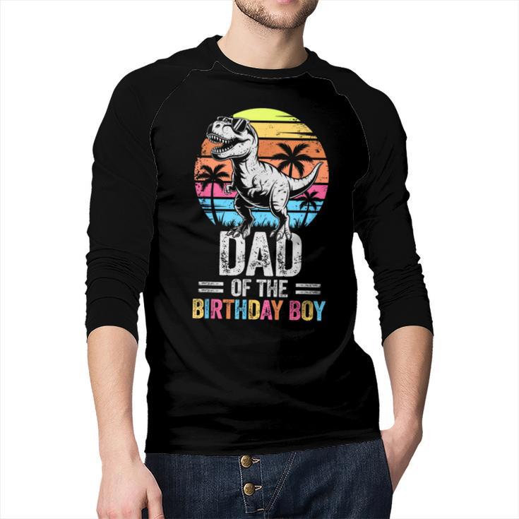 Dad Of The Birthday Party Outfit Dinosaur Daddy Men Baseball Raglan Shirt