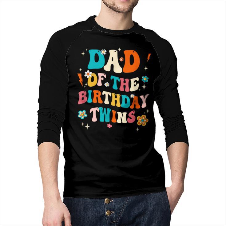 Dad Of The Birthday Twins Boys Girls Party Retro Bday Men Baseball Raglan Shirt