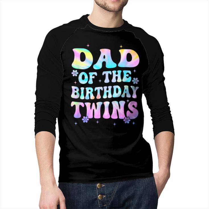 Dad Of The Birthday Twins Girls Kids Party Retro Bday Men Baseball Raglan Shirt