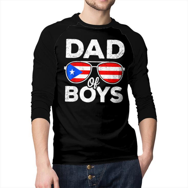 Dad Of Boys Fathers Day Retro Puerto Rico Flag Boricua Dad Men Baseball Raglan Shirt