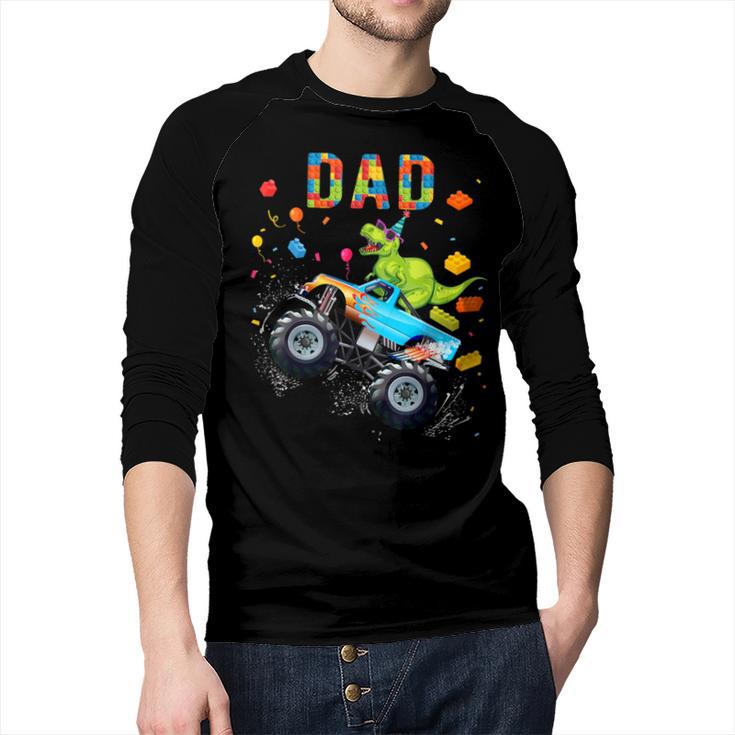 Dad Building Blocks Monster Truck Dinosaur Birthday Men Baseball Raglan Shirt