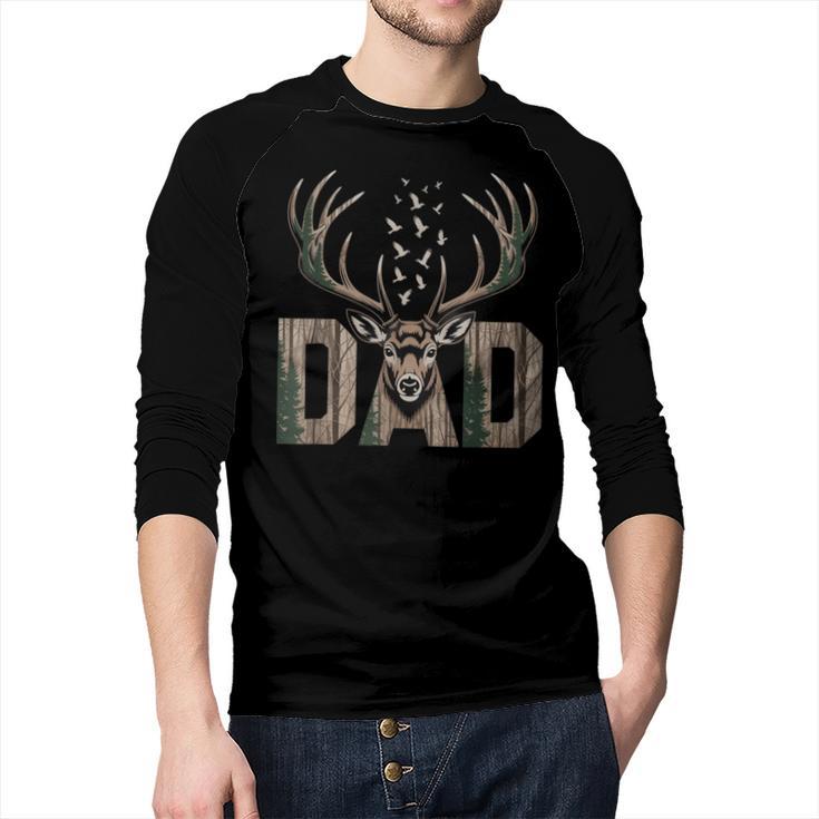 Dad Deer Hunting Camo Father Hunters Buck Camouflage Nature Men Baseball Raglan Shirt