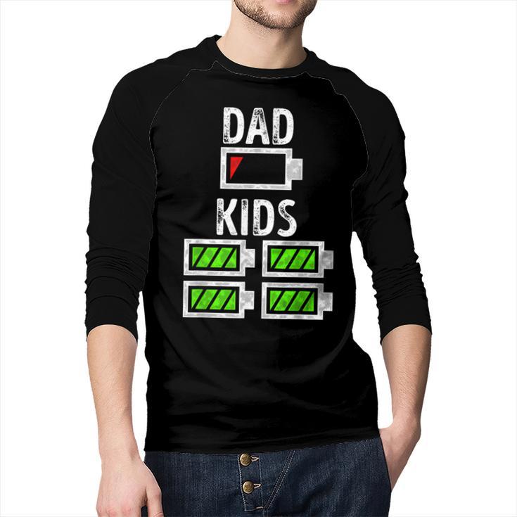 Dad Of Four Low Battery Father Of 4 Kids Dad Men Baseball Raglan Shirt