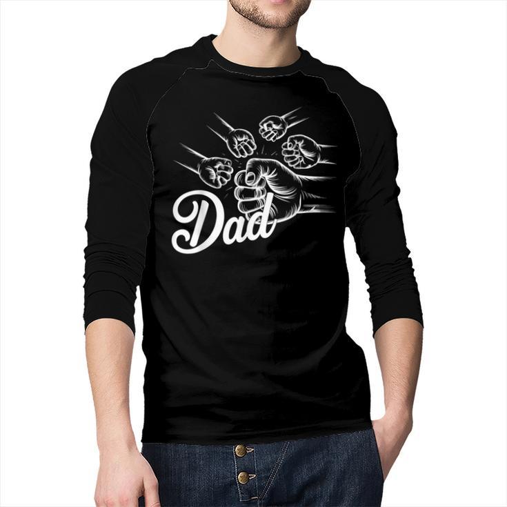 Dad Of Four Toddler Kids Fathers Day Fist Bump Family Men Baseball Raglan Shirt