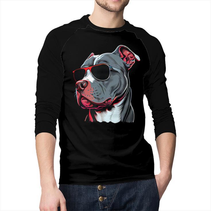 Dad Mom Cool Dog Sunglasses Pitbull Men Baseball Raglan Shirt