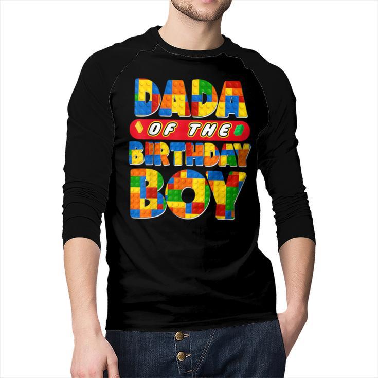 Dad And Mom Dada Birthday Boy Building Bricks Family Party Men Baseball Raglan Shirt
