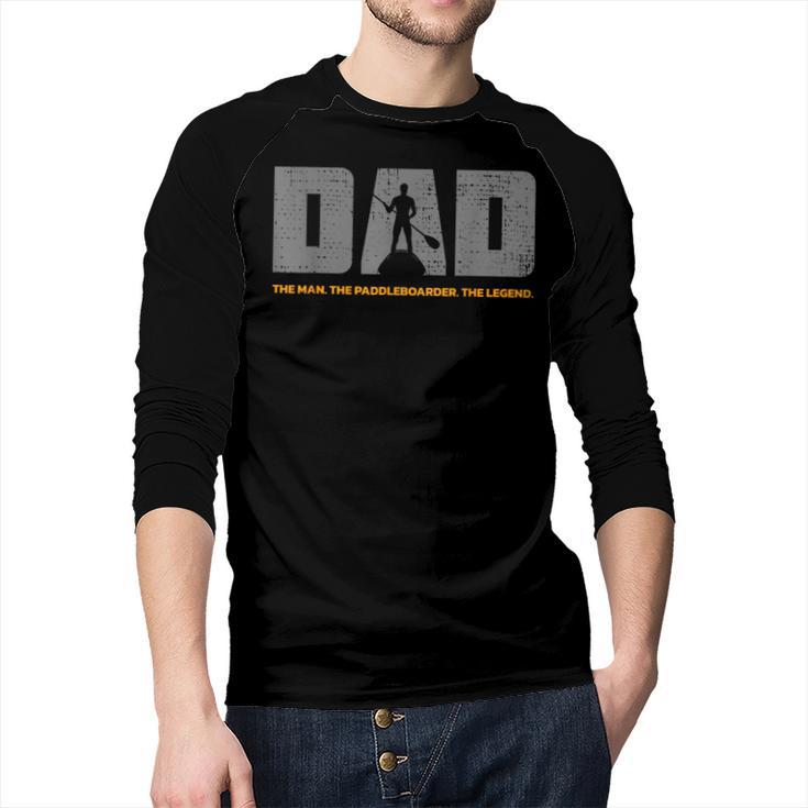 Dad Paddleboarder On SUP Paddle Board Dad Standup Paddling Men Baseball Raglan Shirt