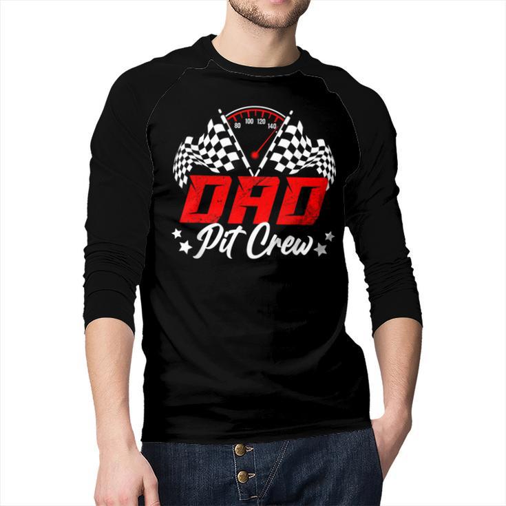 Dad Pit Crew Birthday Party Race Car Lover Racing Family Men Baseball Raglan Shirt