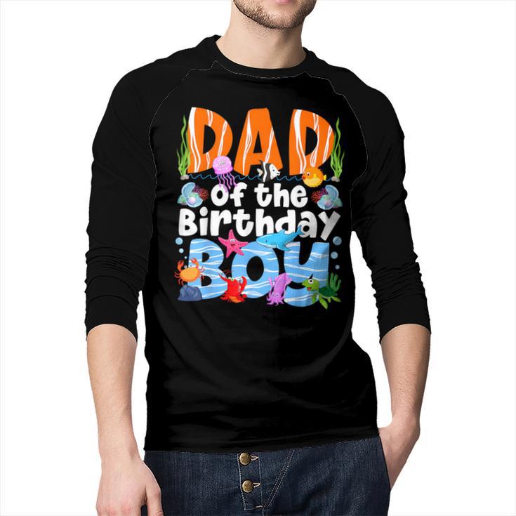 Dad Under Sea Birthday Party Boys Ocean Sea Animals Themed Men Baseball Raglan Shirt