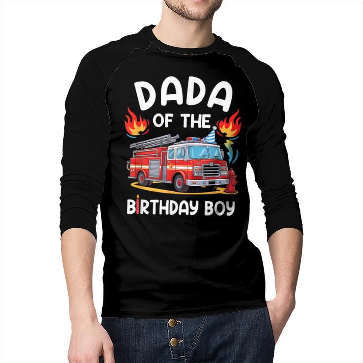 Dada Of The Birthday Boy Fire Truck Firefighter 1St Party Men Baseball Raglan Shirt