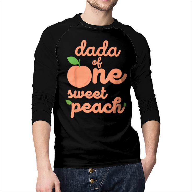 Dada Dad First Birthday One Sweet Peach Bday Family Matching Men Baseball Raglan Shirt