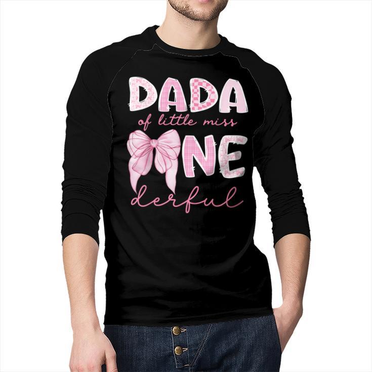 Dada Of Little Miss Onederful First Birthday Girl Bow Men Baseball Raglan Shirt