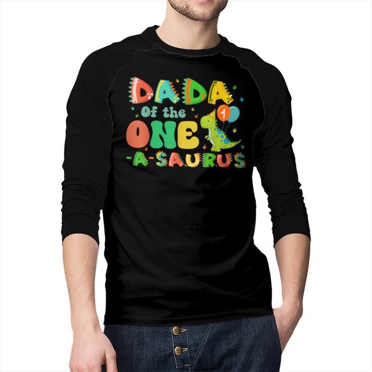 Dada Of The One-A-Saurus 1st Birthday Boy Dinosaur Family Men Baseball Raglan Shirt