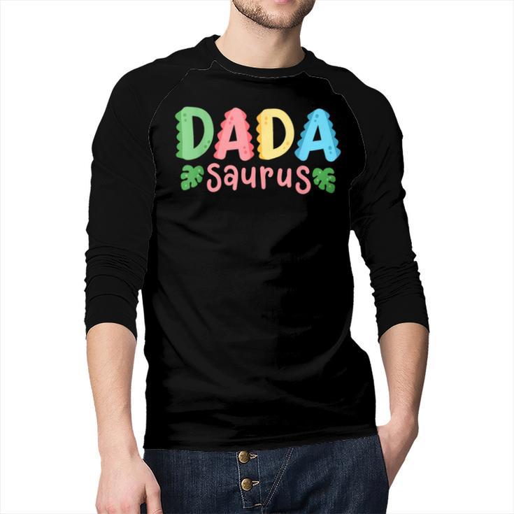 Dada Saurus Kids Dinosaur Birthday Party Family Matching Men Baseball Raglan Shirt