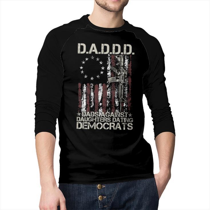 Daddd Gun Dads Against Daughters Dating Democrats On Back Men Baseball Raglan Shirt