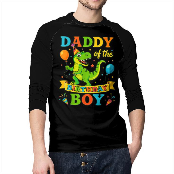 Daddy Of The Birthday Boy T-Rex Dinosaur Birthday Party Men Baseball Raglan Shirt