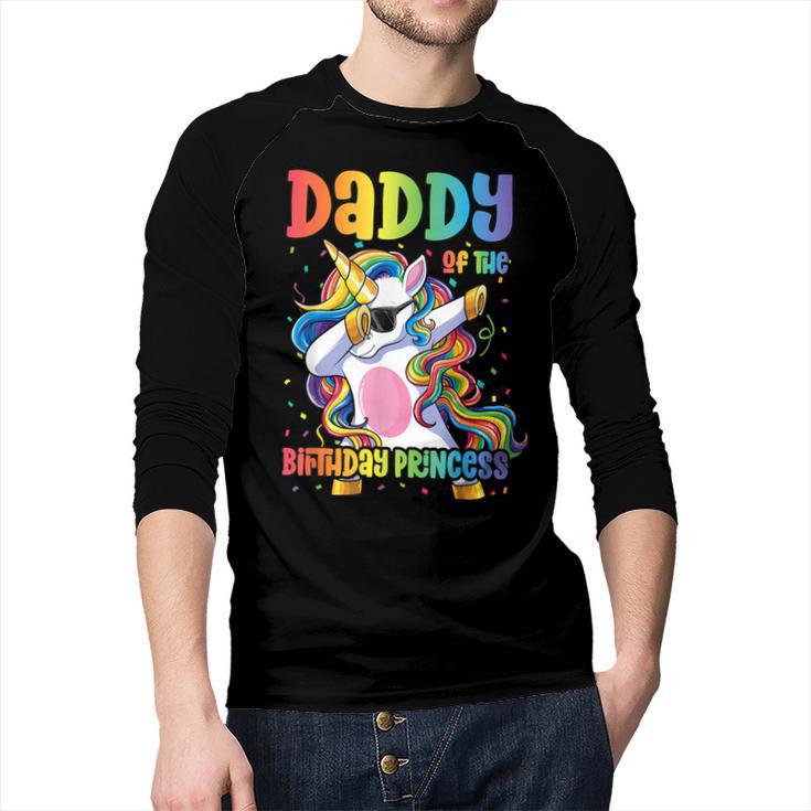 Daddy Of The Birthday Princess Girl Dabbing Unicorn Dad Men Baseball Raglan Shirt