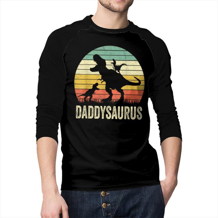 Daddy Dinosaur Daddysaurus 2 Kids For Dad Men Baseball Raglan Shirt