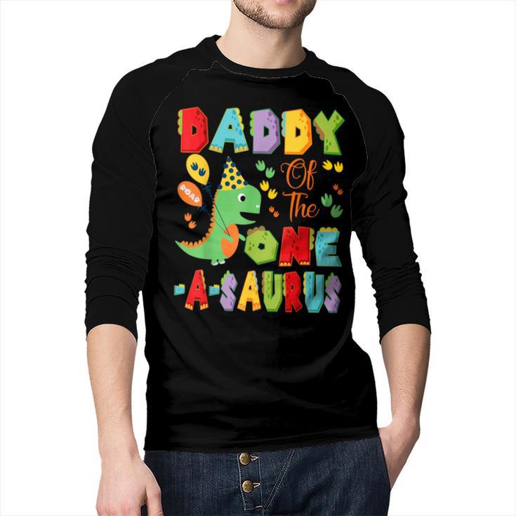 Daddy Of The One-A-Saurus 1St Birthday Boy Dinosaur Men Baseball Raglan Shirt