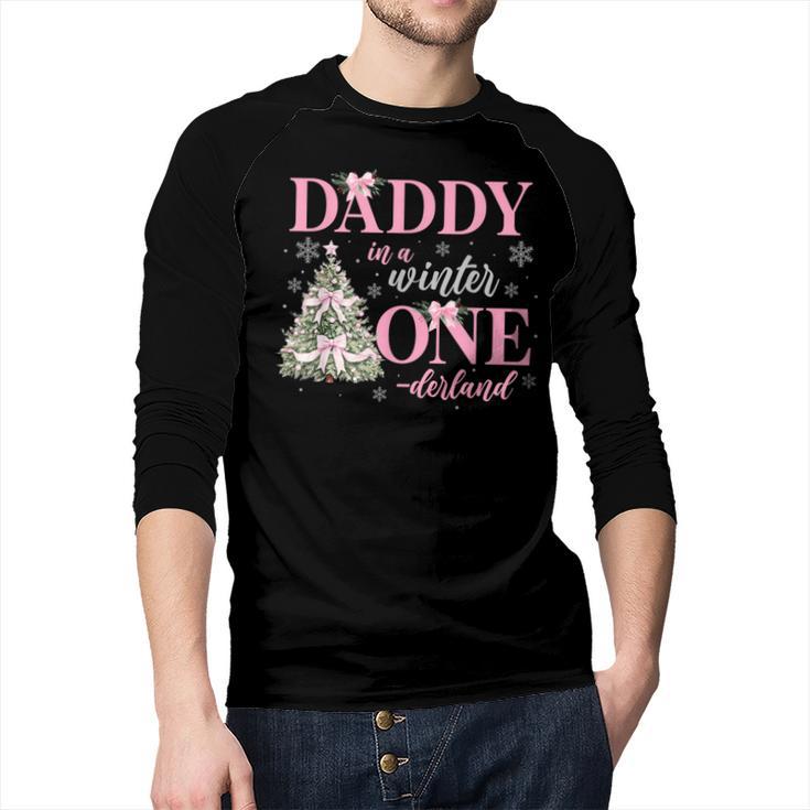 Daddy In a Winter Onederland Birthday Girl Christmas Tree Men Baseball Raglan Shirt