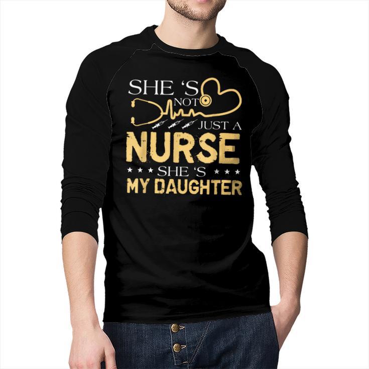 My Daughter Is A Nurse Proud Nurse's Mom Dad RN LPN Family Men Baseball Raglan Shirt