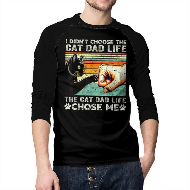 I Didn't Choose The Cat Dad Life Funny Cat Lovers Vintage Men Baseball Raglan Shirt