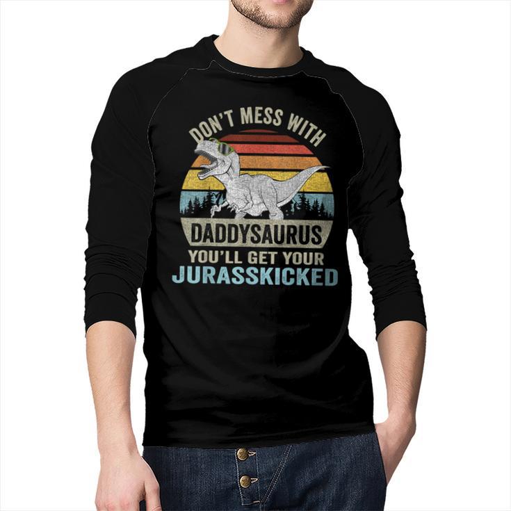 Don't Mess With Daddysaurus T Rex Daddy Saurus Dinosaur Men Men Baseball Raglan Shirt