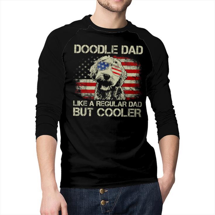 Doodle Dad Goldendoodle Regular Dad But Cooler American Flag Men Baseball Raglan Shirt