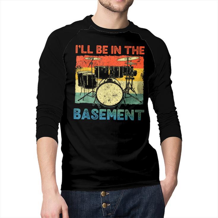 Drumming Basement Drum Set Drummer Rock Dad Grandpa Men Baseball Raglan Shirt