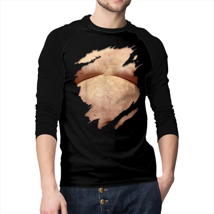 Fat Hairy Guy Big Stomach & Man Boobs Fat Dad BOD Men Baseball Raglan Shirt