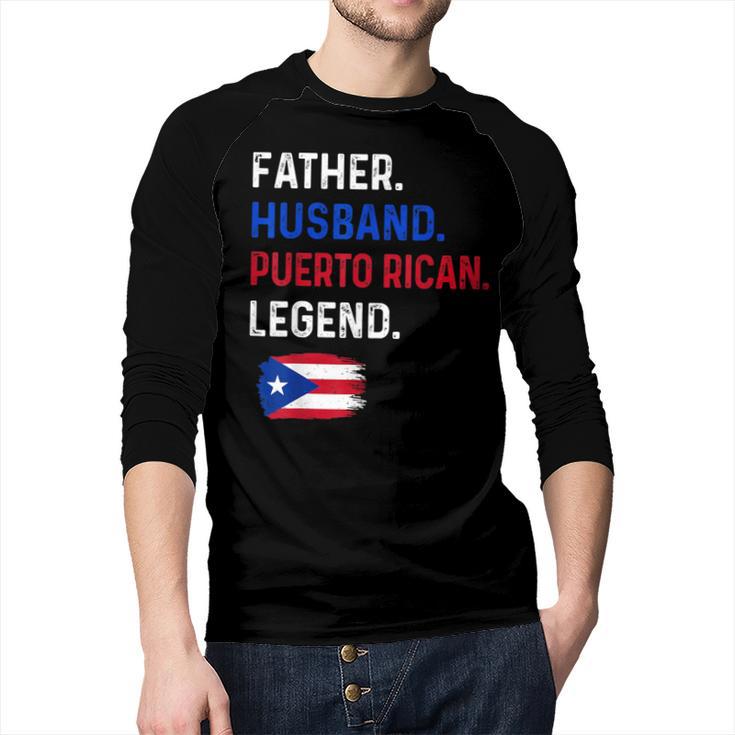 Father Husband Puerto Rican Legend Proud Dad Rico Flag Men Baseball Raglan Shirt
