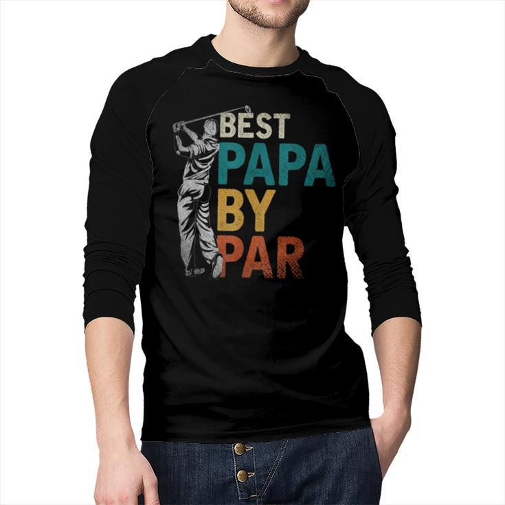 Fathers Day Golfer Dad Golfing Best Papa By Par Golf Men Baseball Raglan Shirt