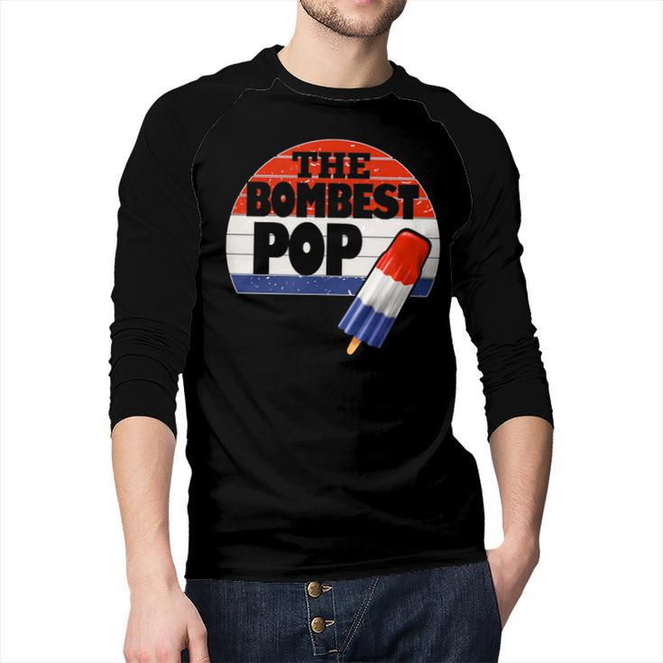 Fathers Day Shirt Cool Dad Bombest Pop Retro 80s Dad Men Baseball Raglan Shirt