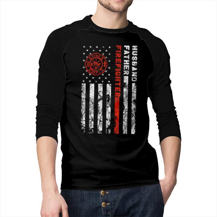 Firefighter Husband Father Fireman For Dad Men Baseball Raglan Shirt