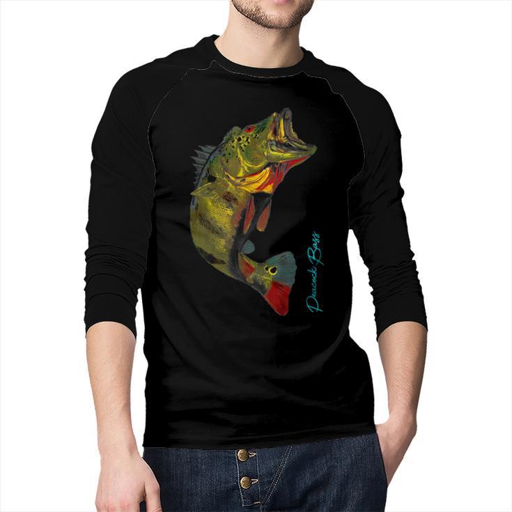 Fishing Shirts PEACOCK BASS Fishing Art Shirt For Dad Men Baseball Raglan Shirt