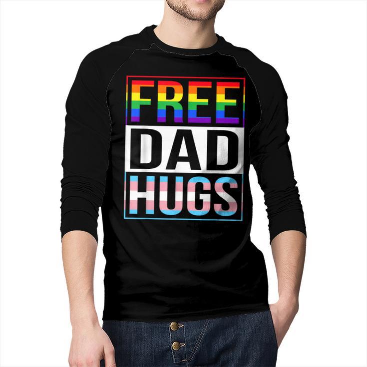 Free Dad Hugs LGBT Gay Pride Month Transgender Rainbow Flag Men Baseball Raglan Shirt