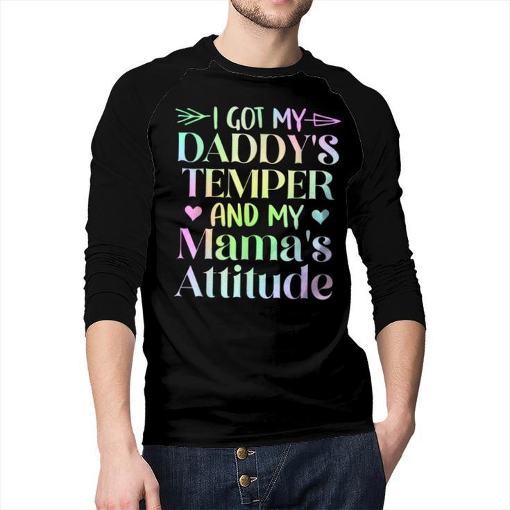 Funny Family Saying Apparel I GOT MY DADDY'S TEMPER And My Mama's Attitude Kids Men Baseball Raglan Shirt