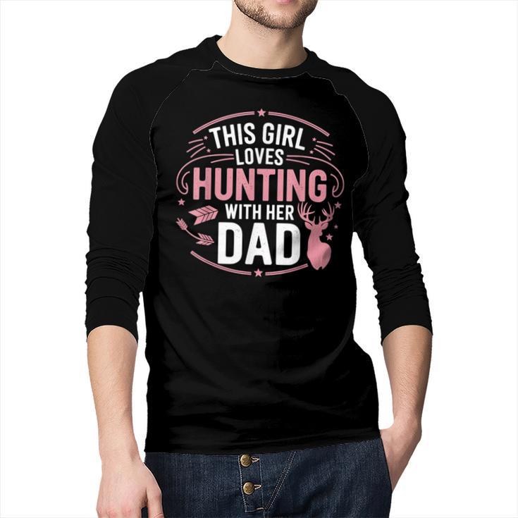 This Girl Loves Hunting With Her Dad Pink Deer Hunter Men Baseball Raglan Shirt