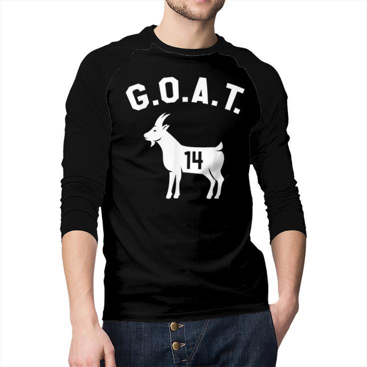 GOAT Number 14 Greatest Of All Time Dad Joke Men Baseball Raglan Shirt