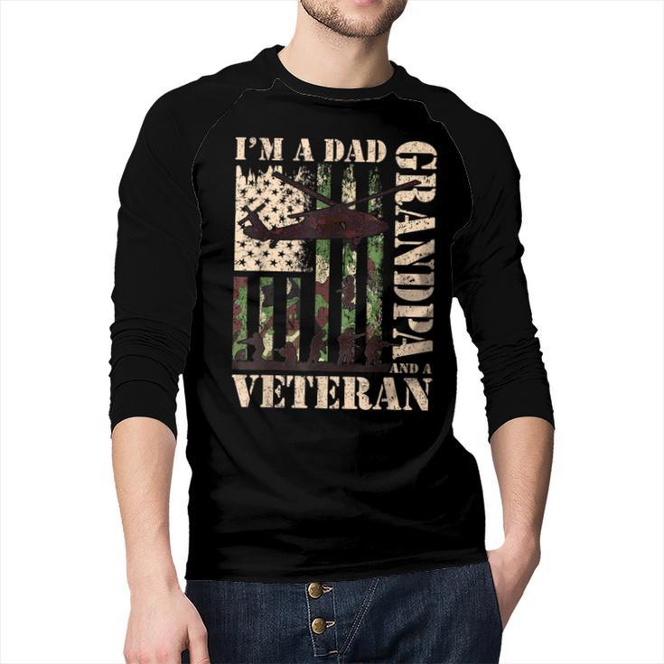 Grandpa Veteran Fathers Day Dad Veteran Camo American Flag Men Baseball Raglan Shirt