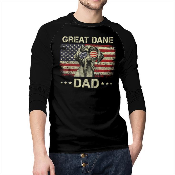 Great Dane Dad Dog Lovers American Flag 4th Of July Men Baseball Raglan Shirt