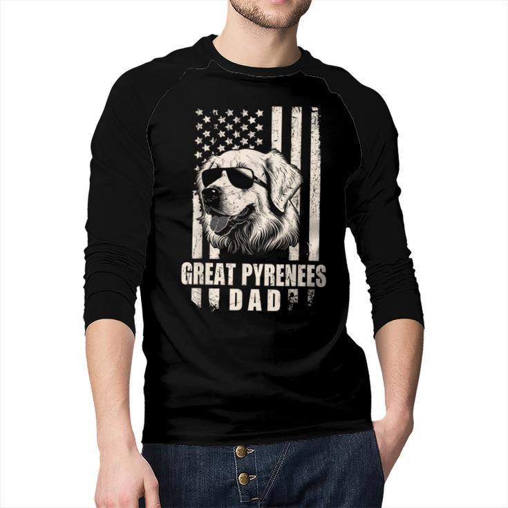 Great Pyrenees Dog Dad American Flag For Father Men Men Baseball Raglan Shirt
