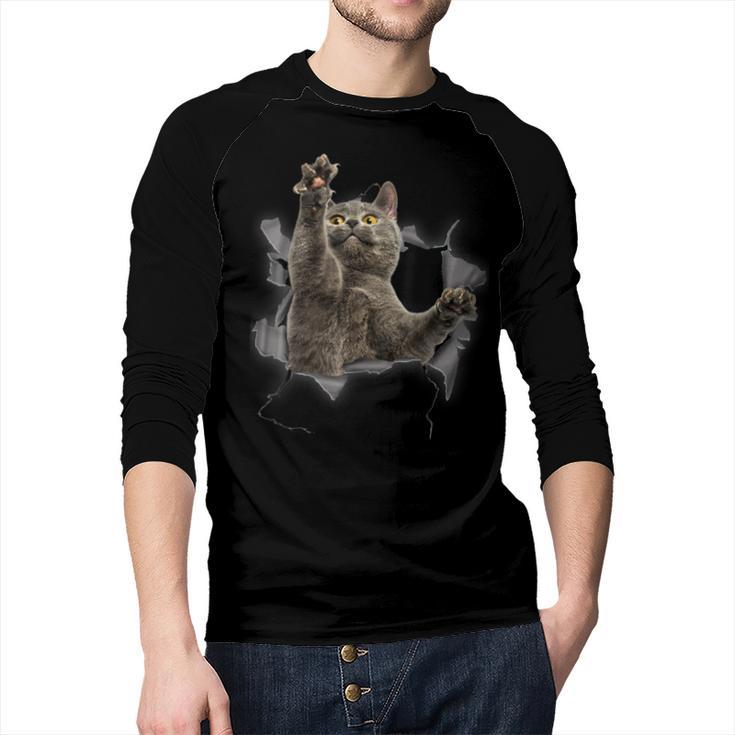 Grey Cat Torn Cloth Cat Dad Cat Mom Cat Lover Men Baseball Raglan Shirt