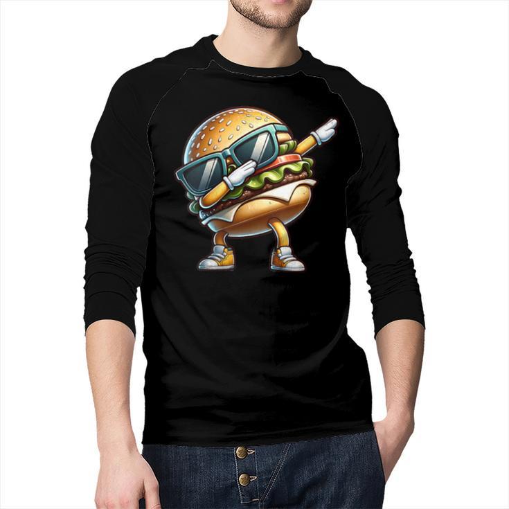 Hamburger Dabbing Kids Men Women Dab Dance Cheeseburgers Dad Men Baseball Raglan Shirt