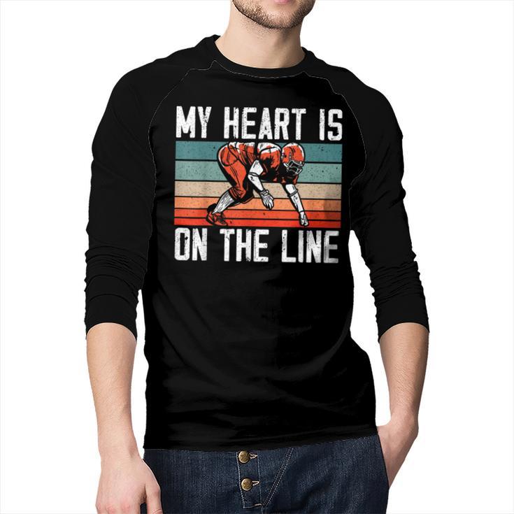 My Heart Is On The Line Football Mom Dad Offensive Lineman Men Baseball Raglan Shirt